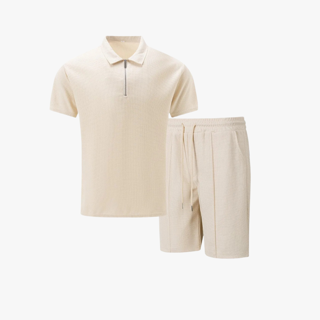 IBIZA Co-Ord Set – Zip Neck Polo & Soft Knit Shorts